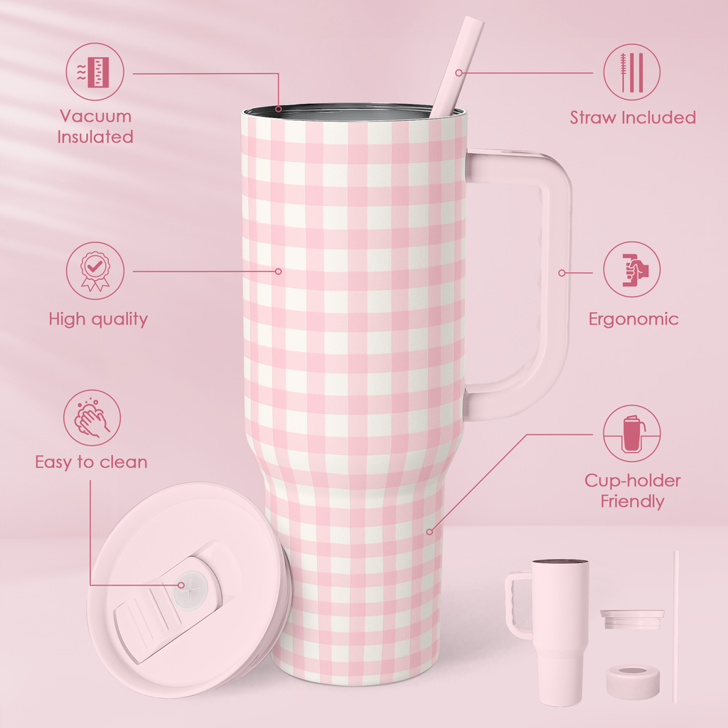 Pink Gingham Tumbler