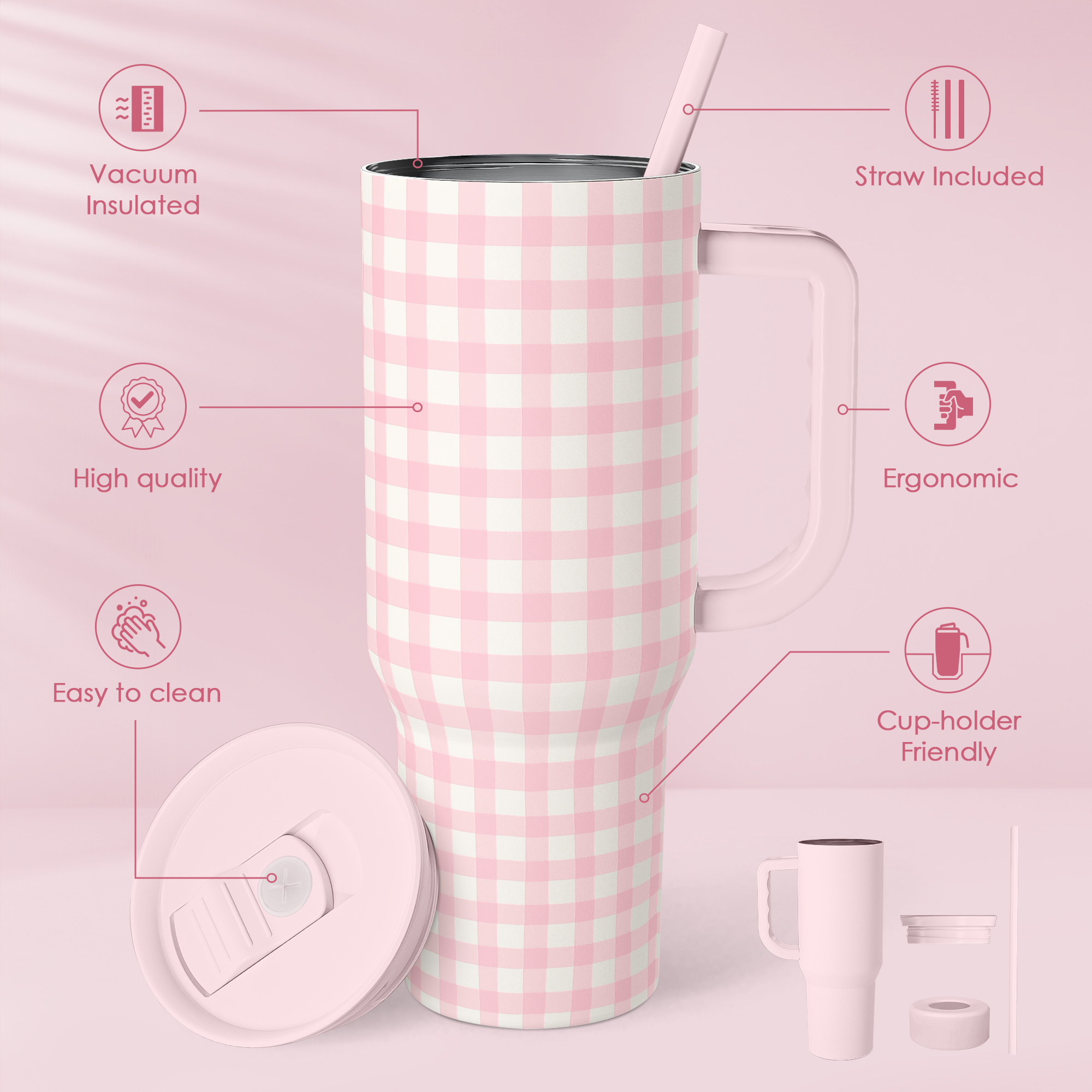Pink Gingham Tumbler