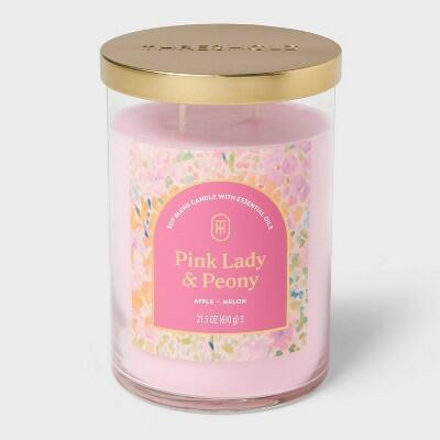 21.5oz Glass Jar Candle Pink Lady and Peony Scented Large
