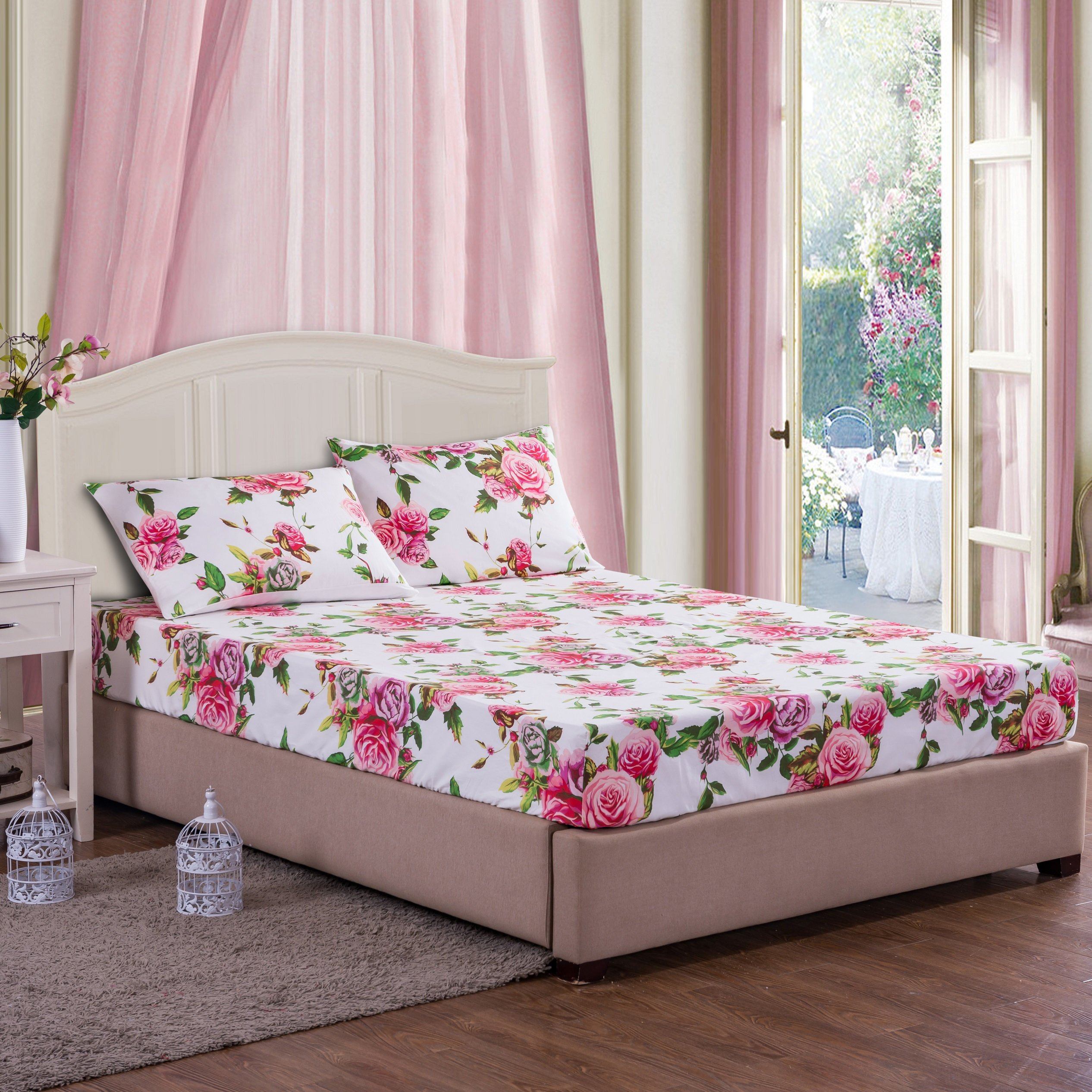 Romantic Rose Garden Fitted Sheet and Pillowcase